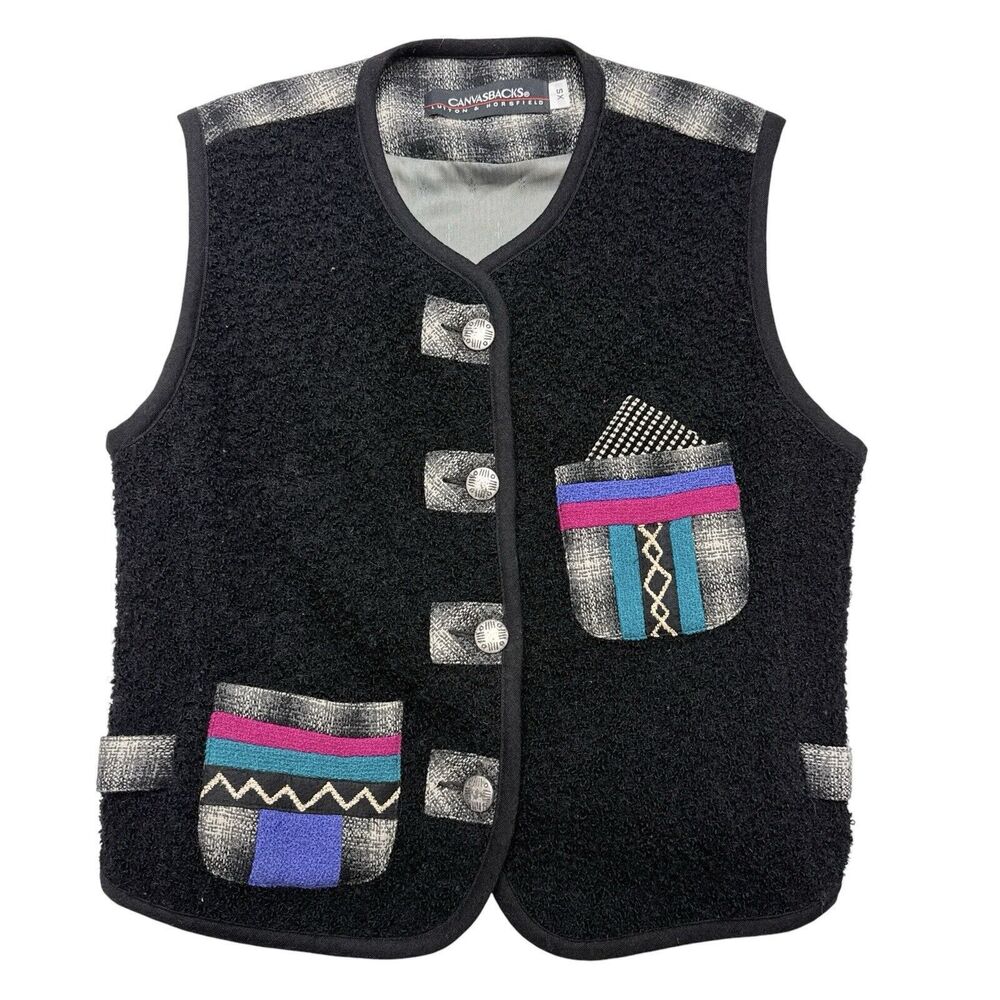 Vintage‎ Canvasbacks Lutton Horsfield Vest XS Wool Retro 90s Patchwork Buttons